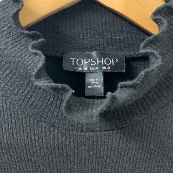 Topshop Black Ribbed Mockneck LS Tee - Picture 2 of 4